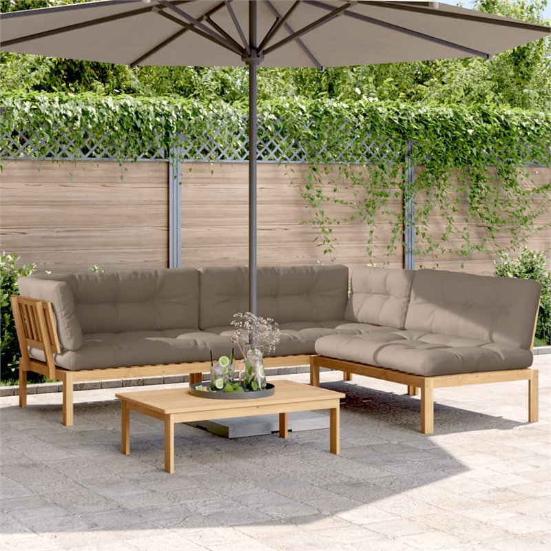 Afuera Living Solid Acacia Wood Standard Modular Pallet Sofa Set in Taupe