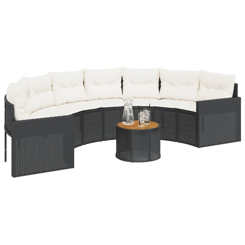 Afuera Living Half-Black Rattan Patio Sofa with Table & Cushions - Cream White