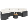 Afuera Living Half-Black Rattan Patio Sofa with Table & Cushions - Cream White