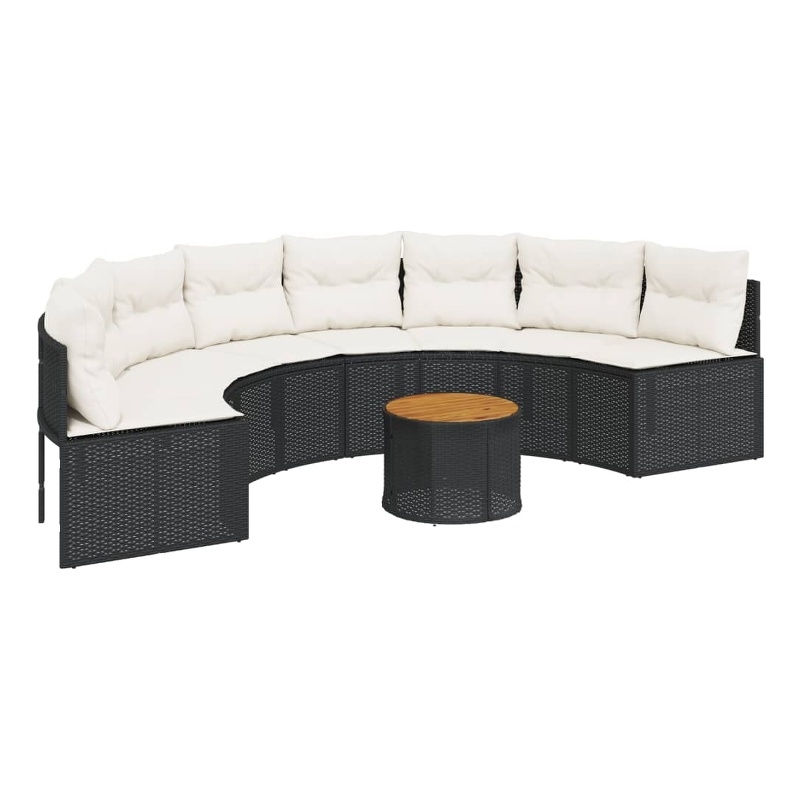 Afuera Living Half-Black Rattan Patio Sofa with Table & Cushions - Cream White