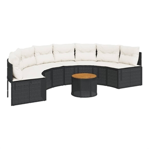 Afuera Living Half-Black Rattan Patio Sofa with Table & Cushions - Cream White
