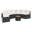 Afuera Living Half-Black Rattan Patio Sofa with Table & Cushions - Cream White