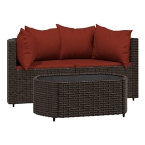 Afuera Living Rattan Powder-Coated Steel & Glass Patio Lounge Set in Brown