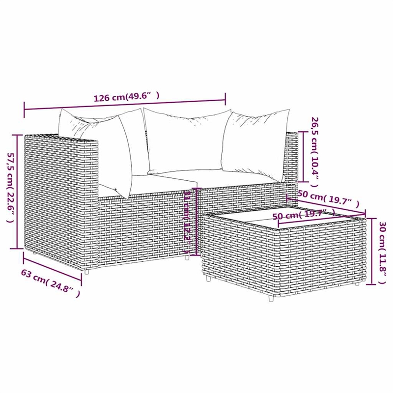 Afuera Living PE Rattan Patio Lounge Set in Brown With Green Cushions