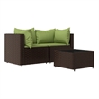 Afuera Living PE Rattan Patio Lounge Set in Brown With Green Cushions