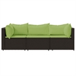 Afuera Living 3 Piece Patio Lounge Set With Cushions in Green/Brown Poly Rattan