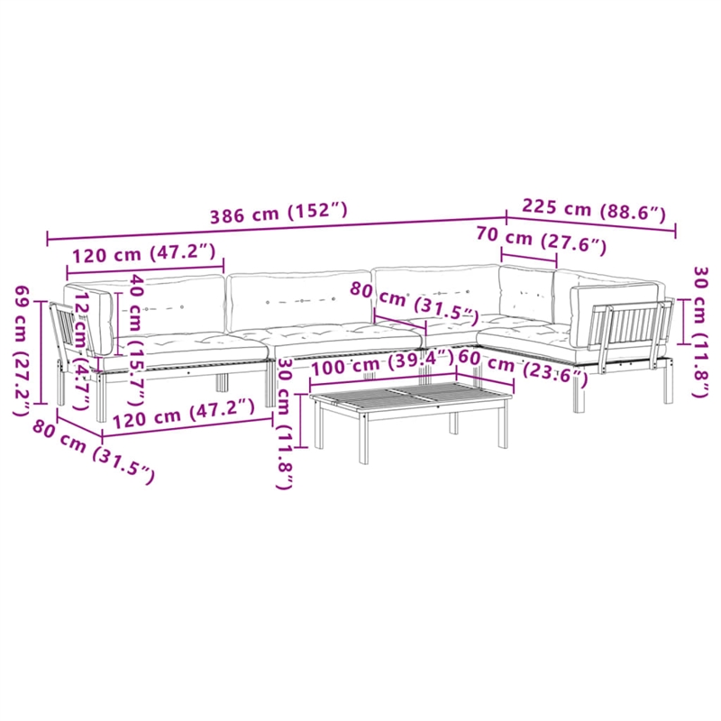 Afuera Living Solid Acacia Wood Large Modular Pallet Sofa Set in Black