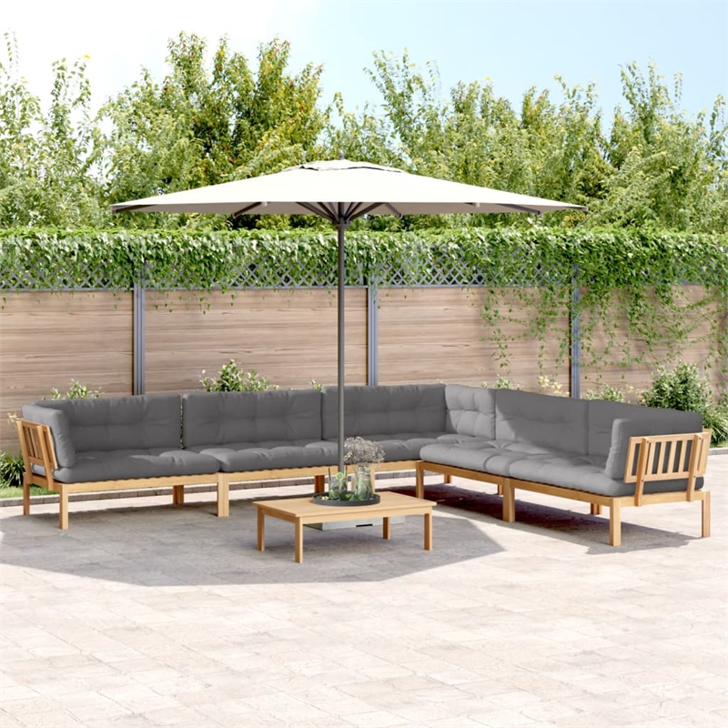 Afuera Living 6 Piece Solid Acacia Wood Modular Pallet Sofa Set in Gray