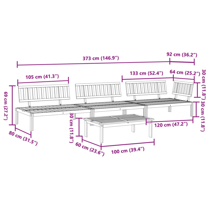 Afuera Living Solid Acacia Wood Large Modular Pallet Sofa Set in Natural Wood