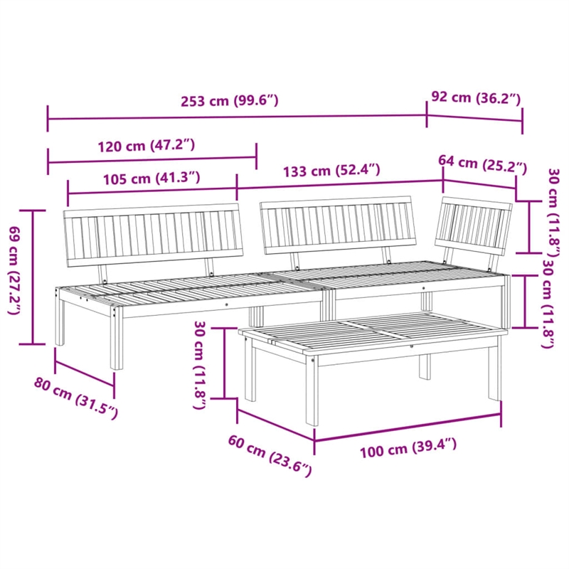 Afuera Living Solid Acacia Wood Large Modular Pallet Sofa Set in Brown