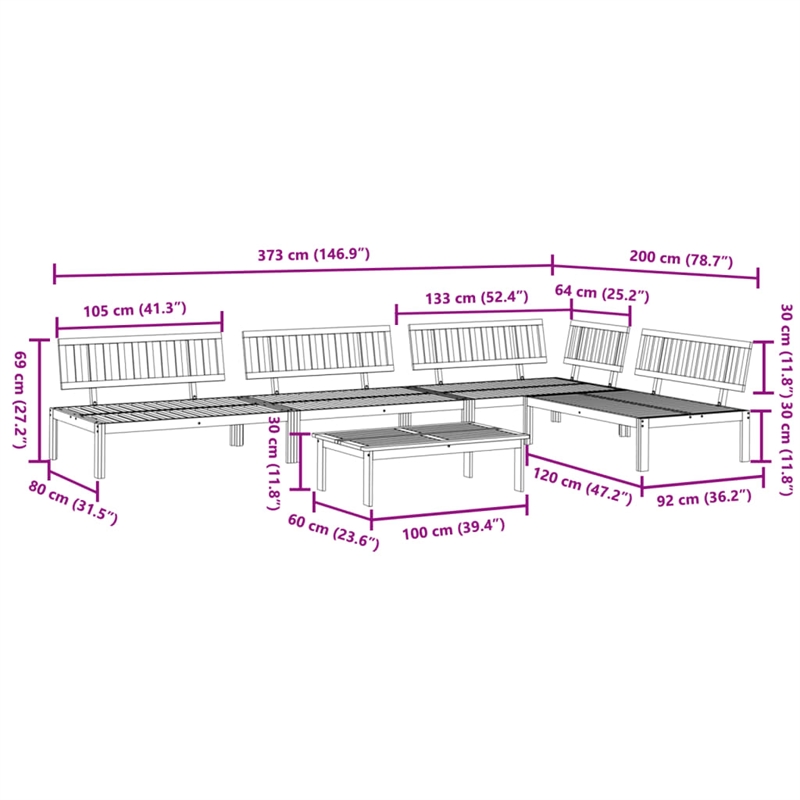 Afuera Living Solid Acacia Wood Large Modular Pallet Sofa Set in Natural