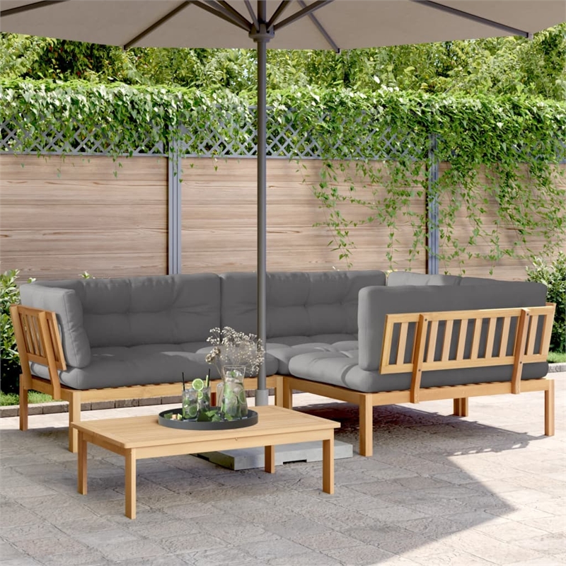 Afuera Living Acacia Wood & Polyester Medium Modular Pallet Sofa Set in Gray