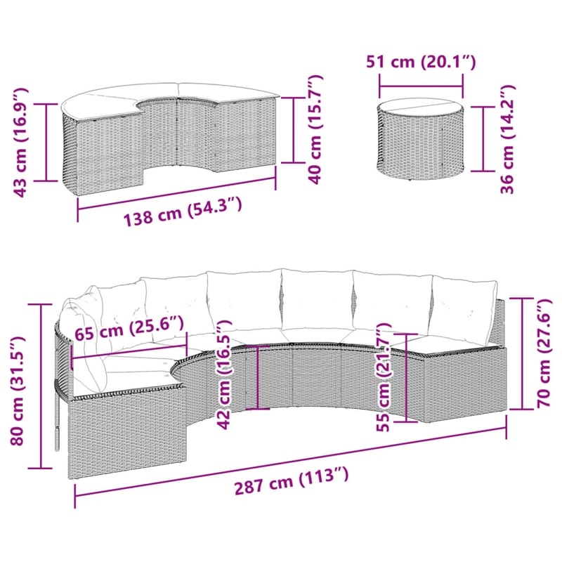 Afuera Living PE Rattan Garden Sofa Set in Gray With Steel Frame and Glass Table