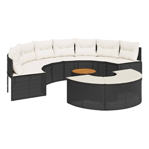 Afuera Living 3 Piece Half-Round Black Poly Rattan Patio Sofa Set in Cream White