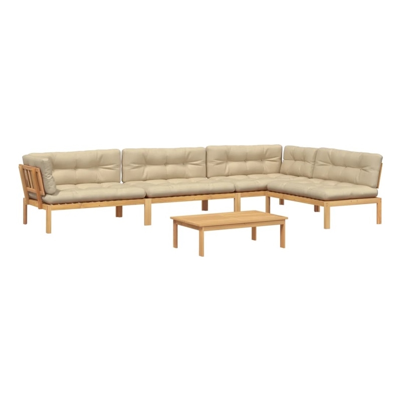 Afuera Living Solid Acacia Wood & Polyester Large Pallet Sofa Set in Beige