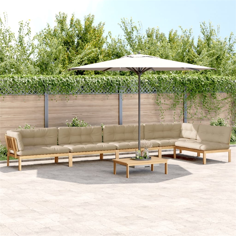 Afuera Living Solid Acacia Wood Large Modular Pallet Sofa Set in Beige
