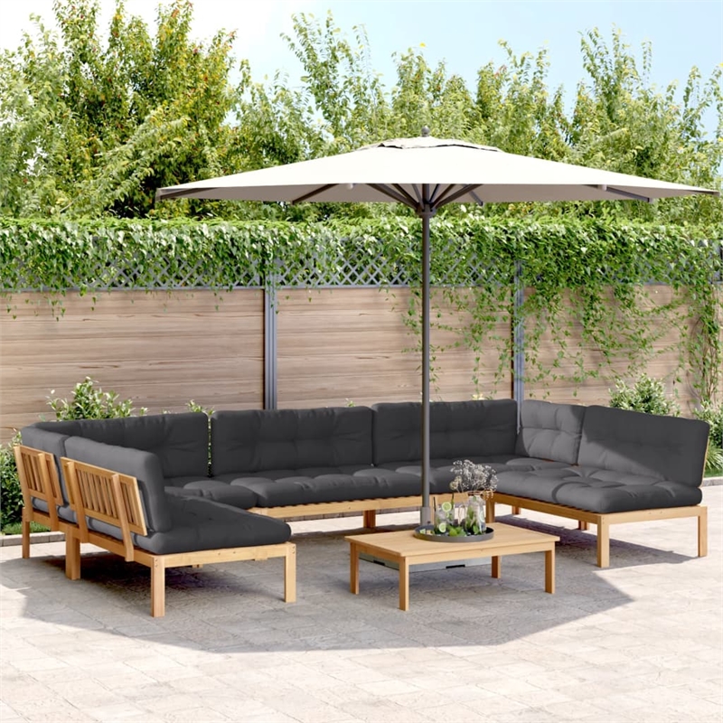 Afuera Living Solid Acacia Wood Large Modular Pallet Sofa Set in Anthracite