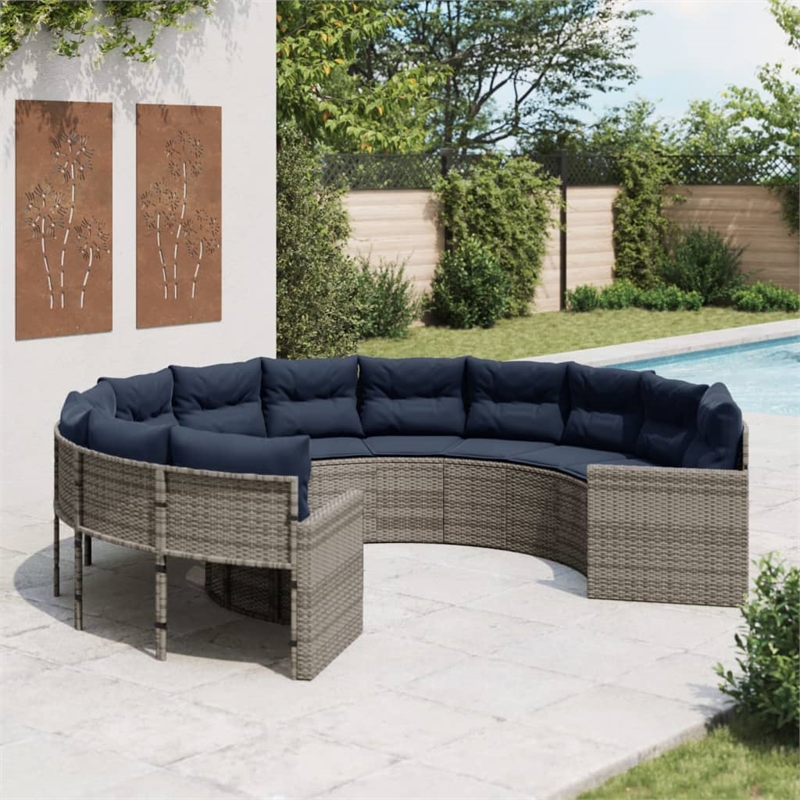 Afuera Living Large Durable Poly Rattan Round Patio Sofa in Gray