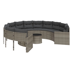 Afuera Living PE Rattan Round Garden Sofa With Steel Frame and Glass Top in Gray