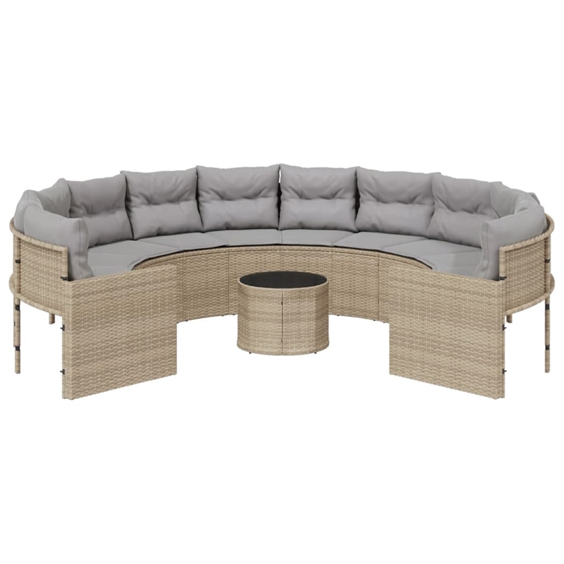 Afuera Living PE Rattan Patio Sofa With Steel Frame and Glass Top in Beige