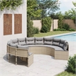 Afuera Living Round Patio Sofa With Cushions in Light Gray and Beige Poly Rattan