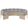 Afuera Living Round Patio Sofa With Cushions in Light Gray and Beige Poly Rattan