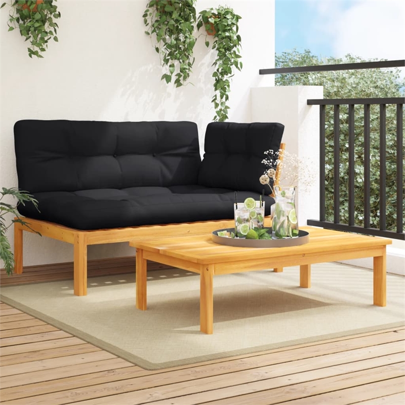 Afuera Living Solid Acacia Wood Medium Modular Patio Sofa Set in Black