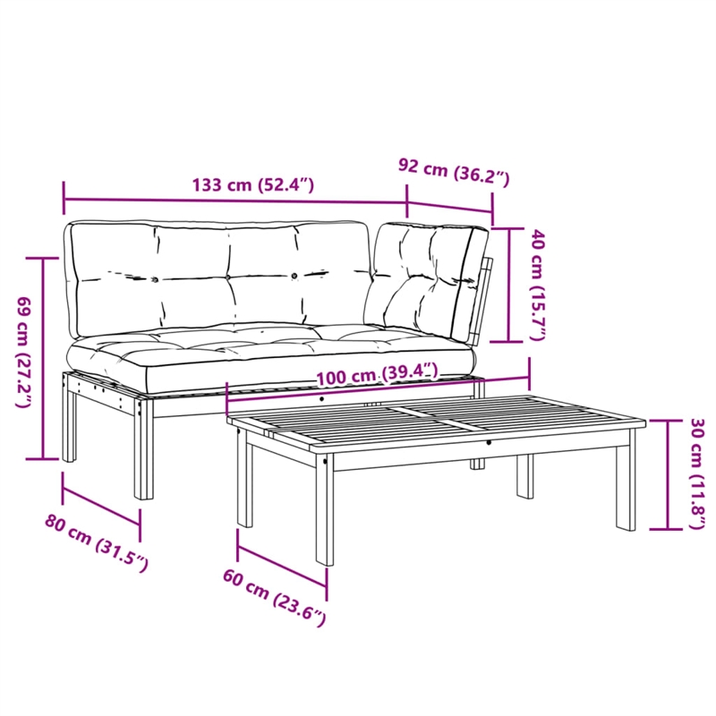 Afuera Living Solid Acacia Wood Standard Modular Patio Sofa Set in Taupe