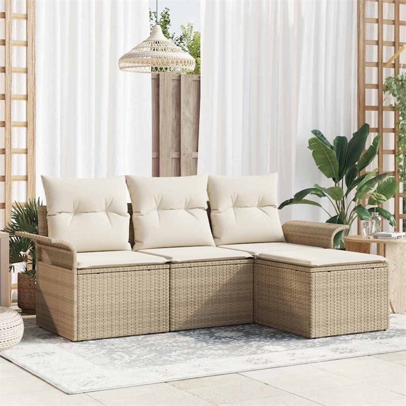 Afuera Living 4 Piece Beige Poly Rattan Garden Sofa Set With Cushions in Cream
