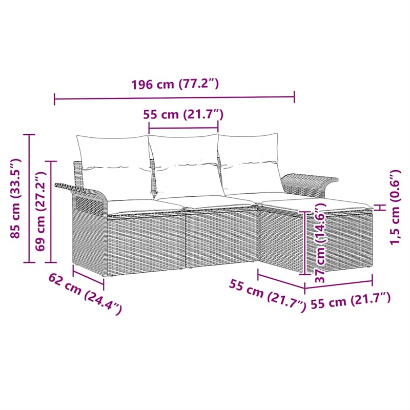 Afuera Living 4 Piece Beige Poly Rattan Garden Sofa Set With Cushions in Cream