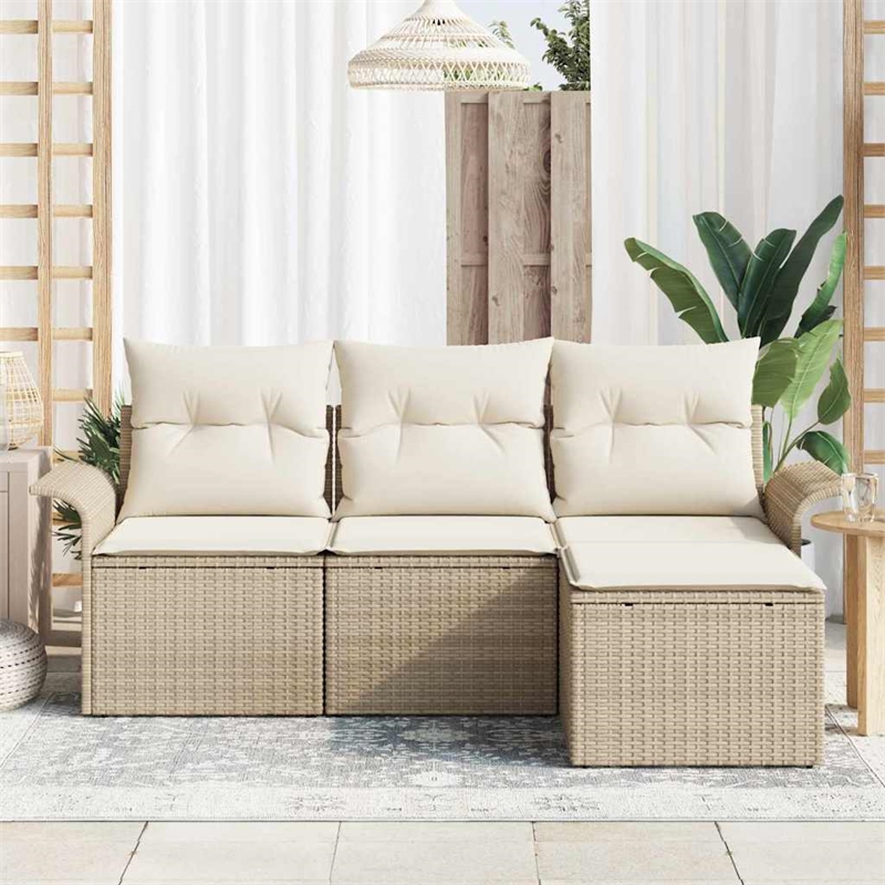 Afuera Living 4 Piece Beige Poly Rattan Garden Sofa Set With Cushions in Cream