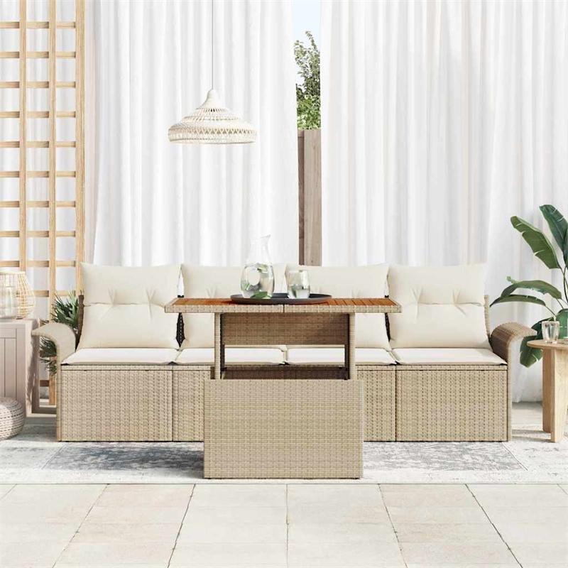 Afuera Living 5 Piece Beige Poly Rattan Garden Sofa Set With Cushions in Cream
