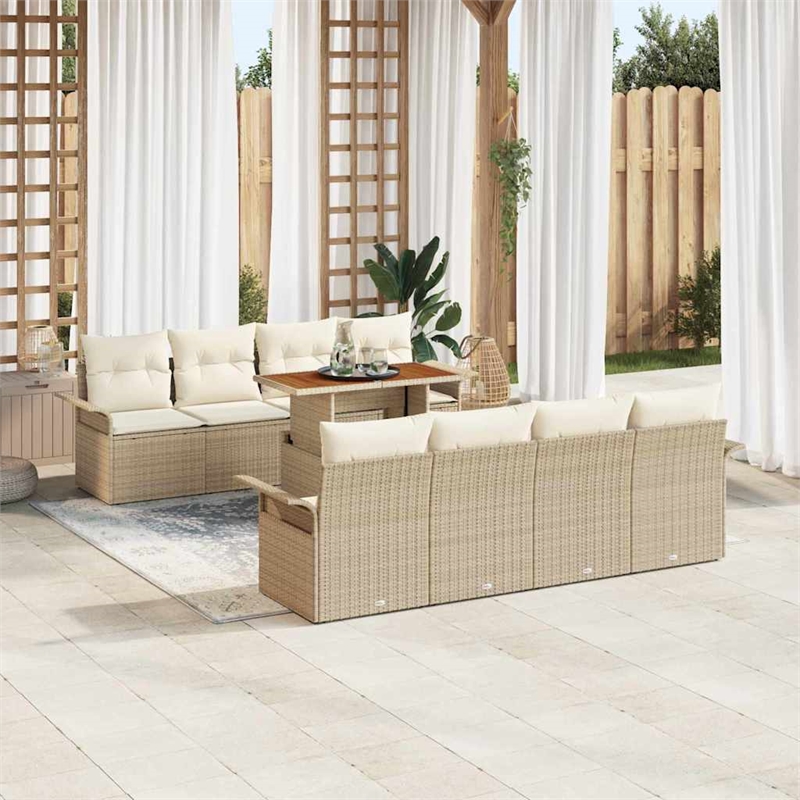 Afuera Living 7 Piece Beige Poly Rattan Garden Sofa Set With Cushions in Cream