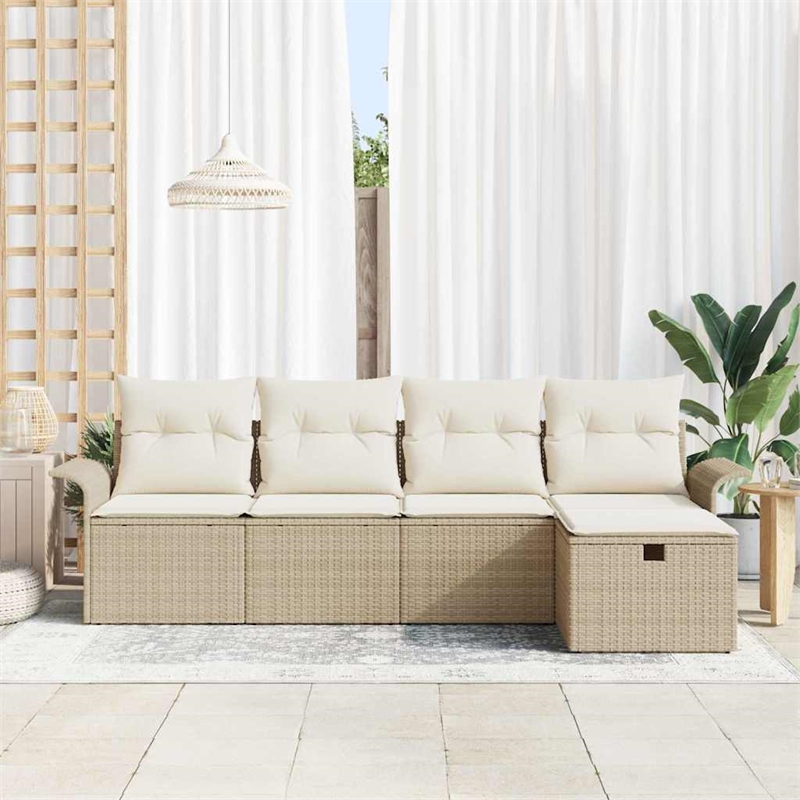 Afuera Living 5 Piece Beige Poly Rattan Garden Sofa Set With Cushions in Cream