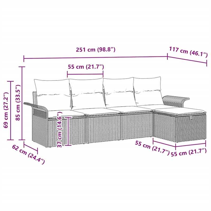 Afuera Living 5 Piece Beige Poly Rattan Garden Sofa Set With Cushions in Cream