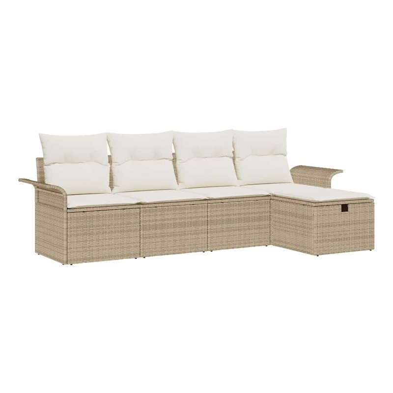 Afuera Living 5 Piece Beige Poly Rattan Garden Sofa Set With Cushions in Cream