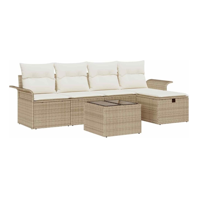 Afuera Living 6 Piece Beige Poly Rattan Garden Sofa Set With Cushions in Cream