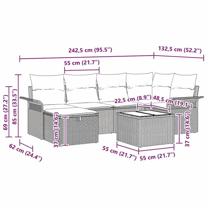 Afuera Living 7 Piece Beige Poly Rattan Garden Sofa Set With Cushions in Cream