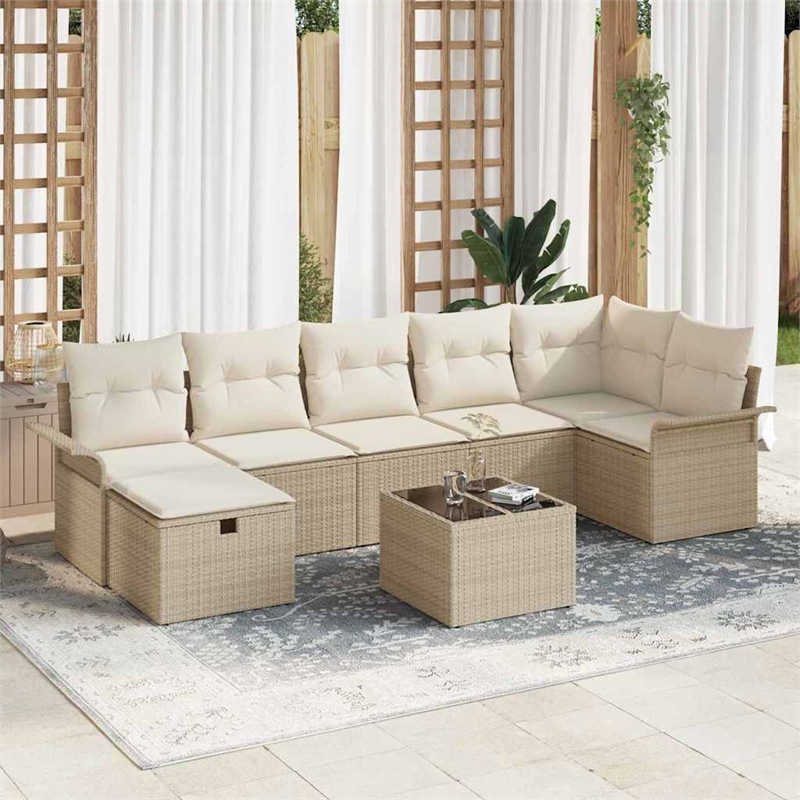 Afuera Living 8 Piece Beige Poly Rattan Garden Sofa Set With Cushions in Cream