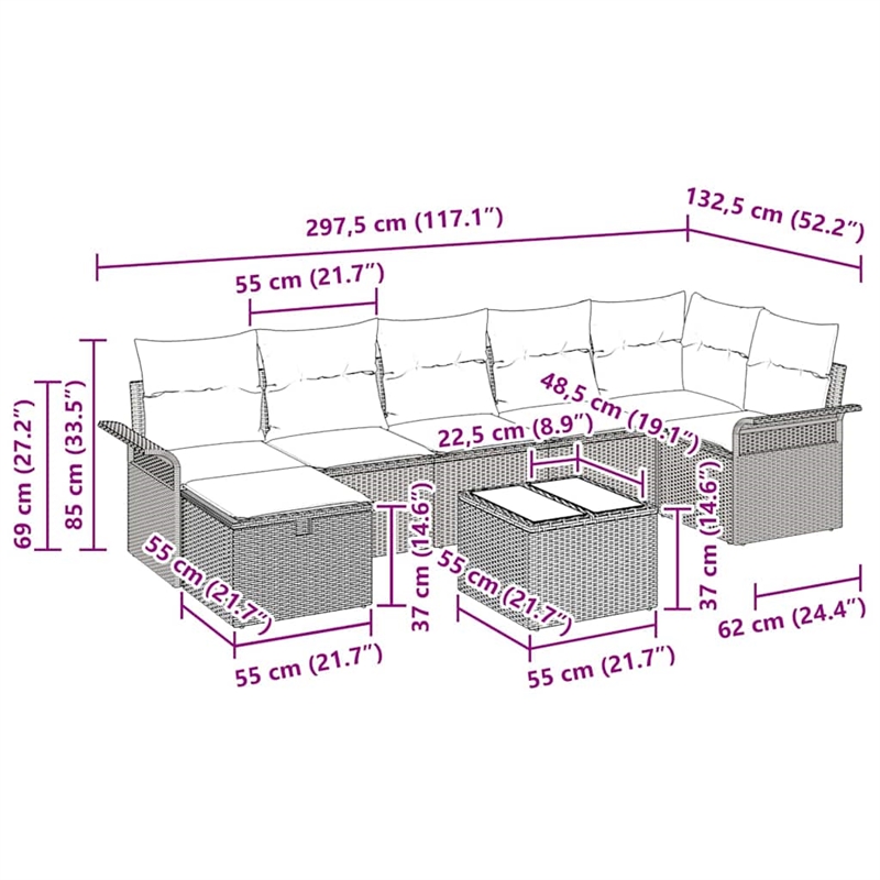 Afuera Living 8 Piece Beige Poly Rattan Garden Sofa Set With Cushions in Cream