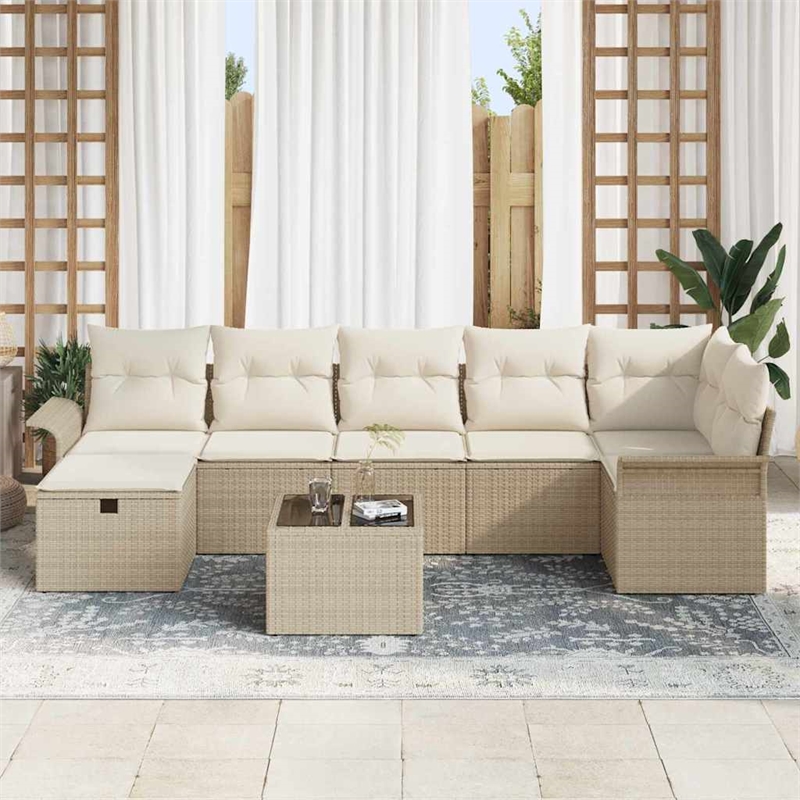Afuera Living 8 Piece Beige Poly Rattan Garden Sofa Set With Cushions in Cream