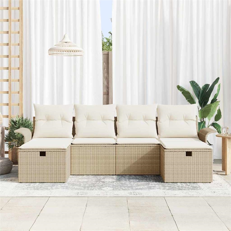Afuera Living 6 Piece Beige Poly Rattan Garden Sofa Set With Cushions in Cream