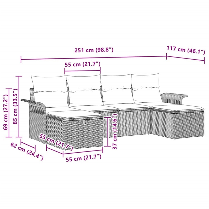 Afuera Living 6 Piece Beige Poly Rattan Garden Sofa Set With Cushions in Cream
