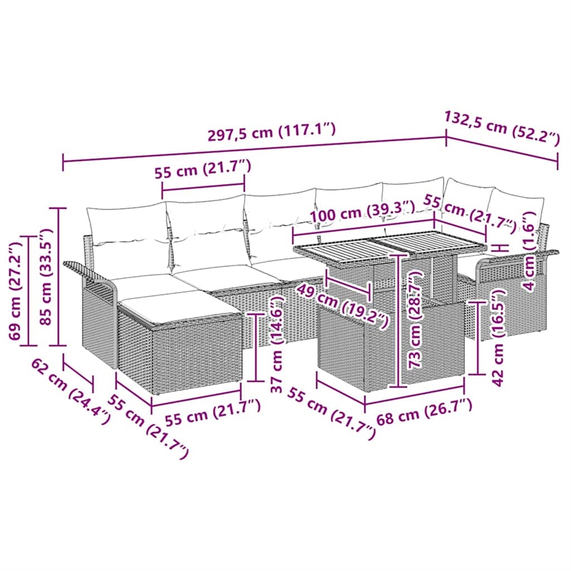 Afuera Living 8 Piece Beige Poly Rattan Garden Sofa Set With Cushions in Cream