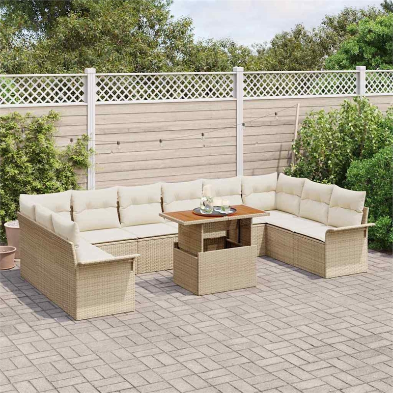 Afuera Living 11 Piece Beige Poly Rattan Garden Sofa Set With Cushions in Cream
