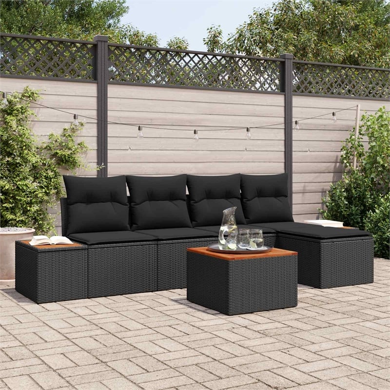 Afuera Living 6 Piece Black Poly Rattan Garden Sofa Set With Cushions