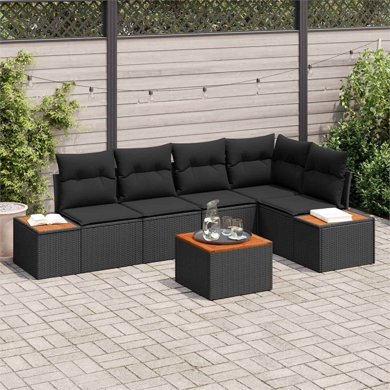 Afuera Living 6 Piece Black Poly Rattan Garden Sofa Set With Cushions