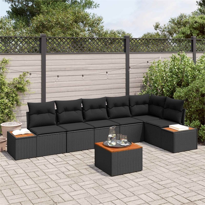 Afuera Living 6 Piece Black Poly Rattan Garden Sofa Set With Cushions