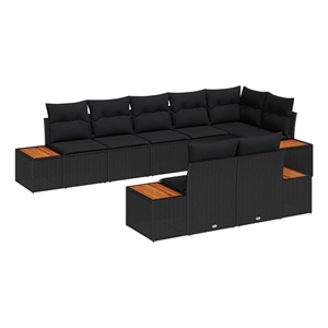 Afuera Living 8 Piece Black Poly Rattan Garden Sofa Set With Cushions