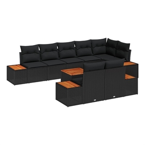 Afuera Living 8 Piece Black Poly Rattan Garden Sofa Set With Cushions